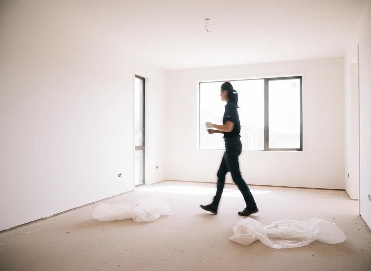 Nusara team member cleaning a post-construction site